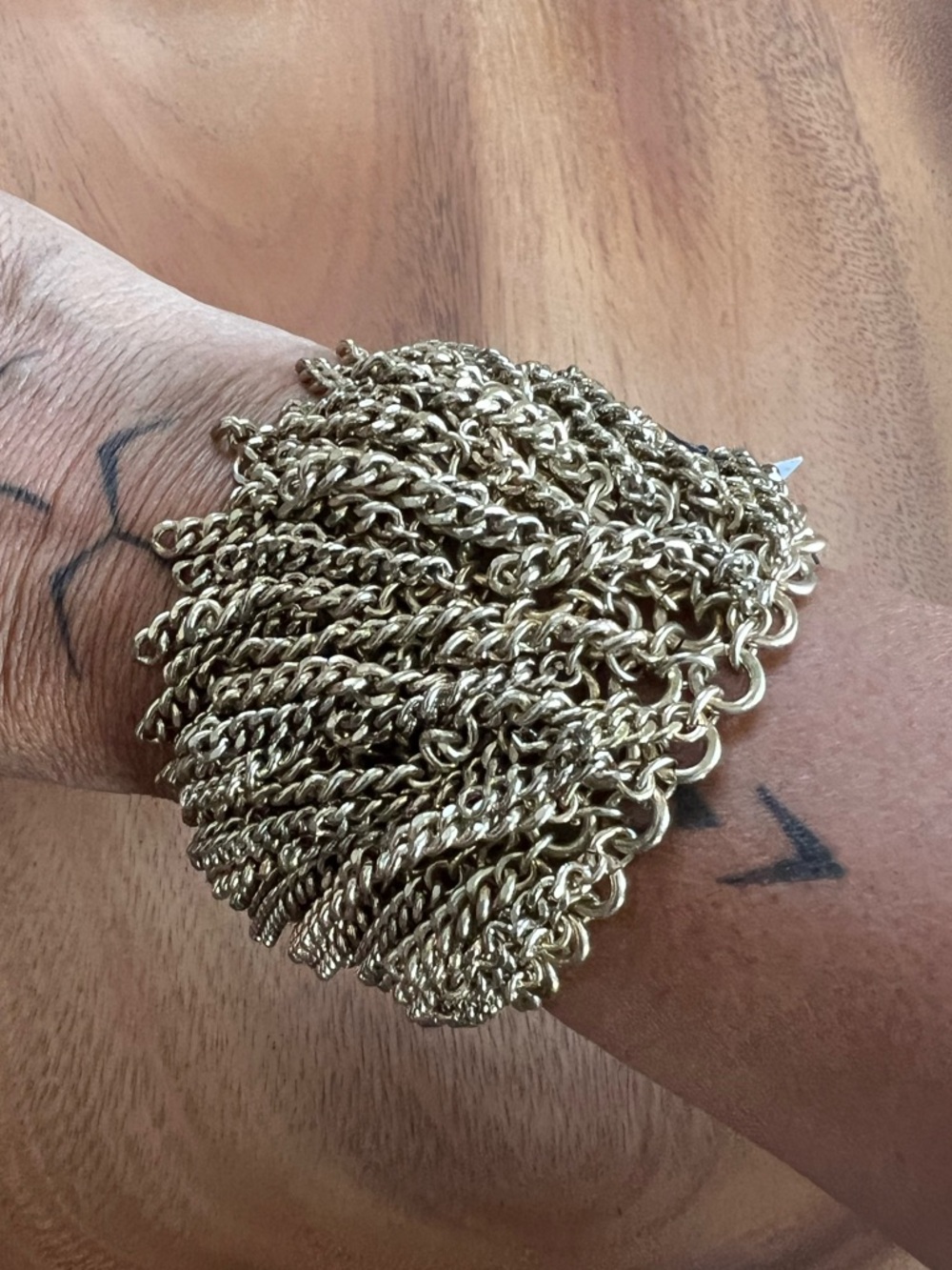 Chico’s Antique Gold Chain Fringe Bracelet Magnetic Clasp Heavy Statement